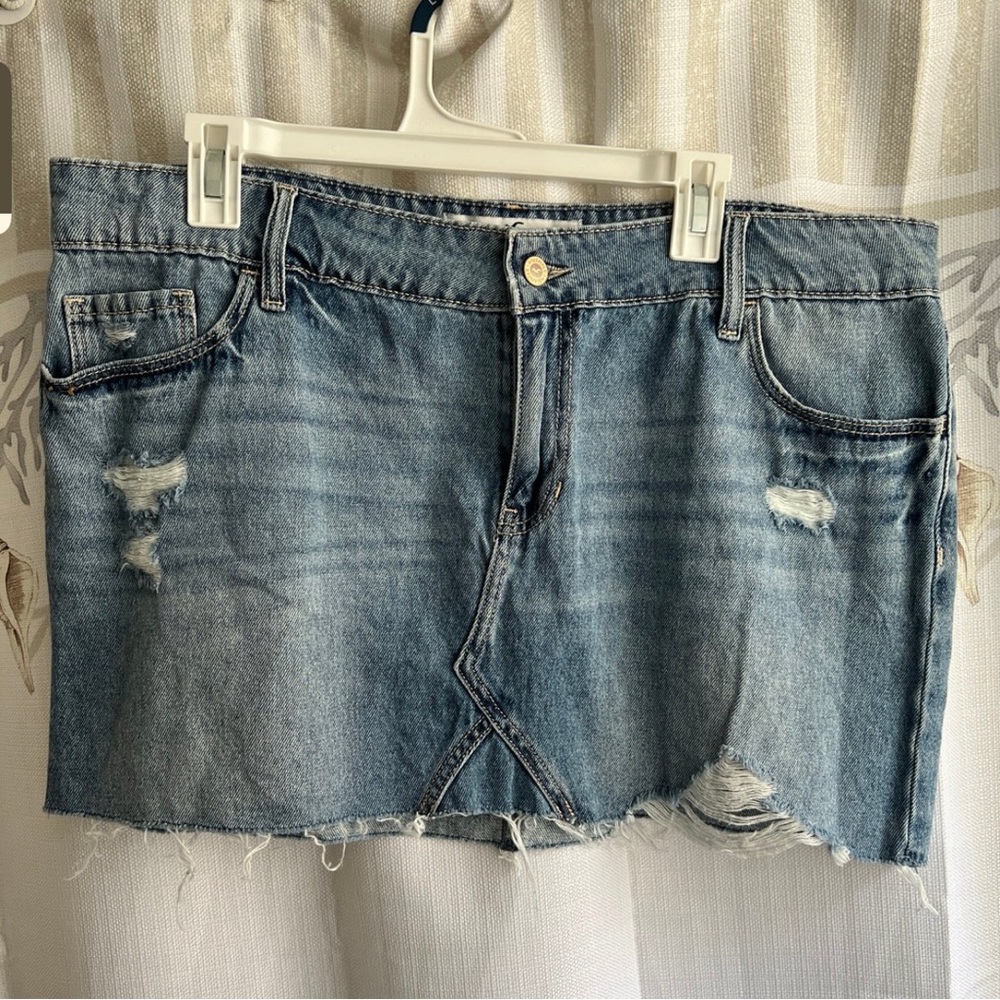 Hollister Light Wash Distressed Denim Jean Mini Skirt